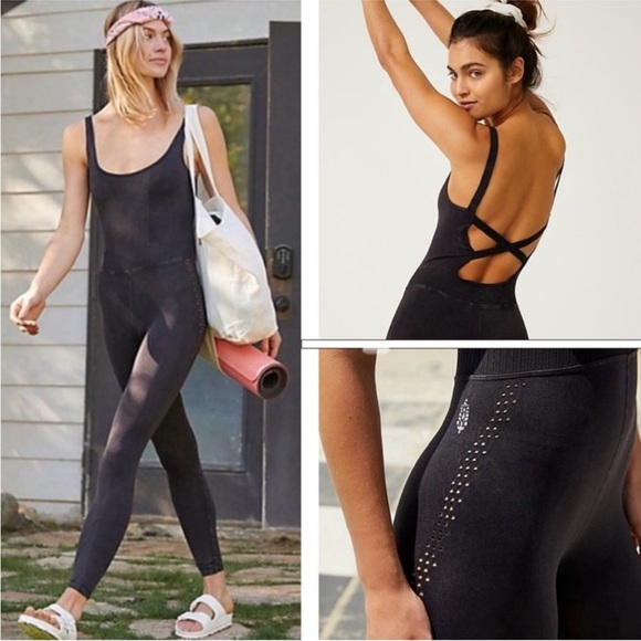 Free People Pants - NWOT Free People Movement Good Karma Onesie - Wash Black - XS/S